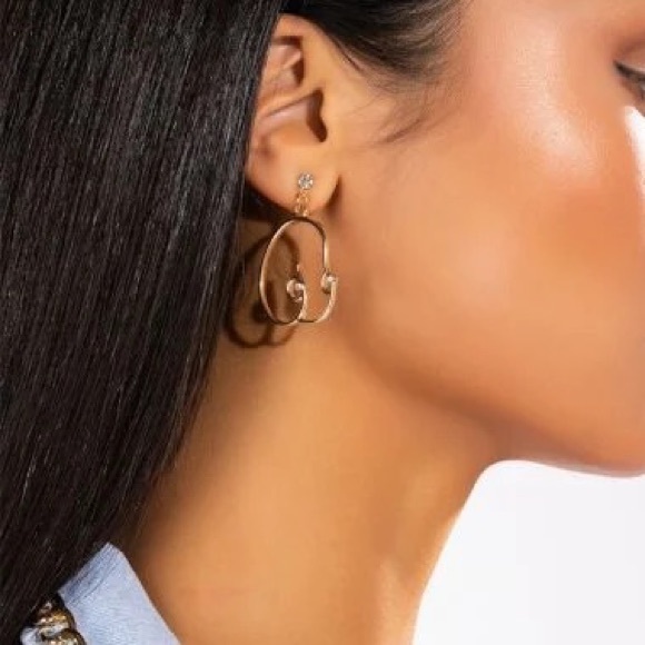 •Double Trouble• Gold Drop Rhinestone Earrings - Picture 3 of 3